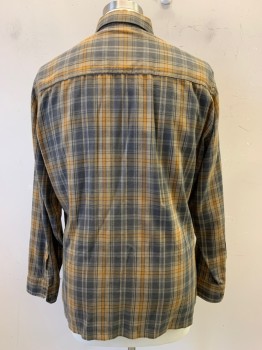 Mens, Casual Shirt, KUHL, Khaki Brown, Gray, Mustard Yellow, Dk Gray, Cotton, Tencel, Plaid, L, L/S, Button Front, Collar Attached, Pocket Chest