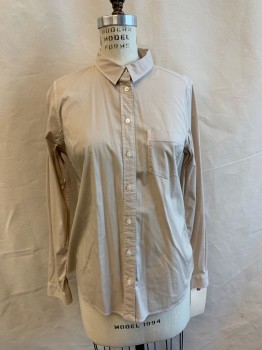 Womens, Blouse, LEVI'S, Lt Beige, Cotton, Solid, M, Long Sleeves, Button Front, Collar Attached, 1 Pocket, Multiple