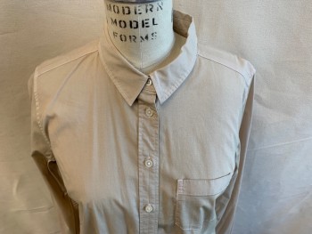 Womens, Blouse, LEVI'S, Lt Beige, Cotton, Solid, M, Long Sleeves, Button Front, Collar Attached, 1 Pocket, Multiple