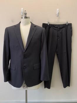 Mens, Suit, Jacket, Francesco Domani, Charcoal Gray, Viscose, Solid, 42R, 2 Buttons, Single Breasted, Notched Lapel, 3 Pockets,