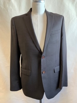 DKNY, Coffee Brown, Brown, Wool, 2 Color Weave, Notched Lapel, 2 Buttons, 3 Pockets,