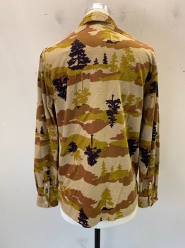 SCOTCH & SODA, Brown, Khaki Brown, Olive Green, Black, Cotton, Camouflage, C.A., Button Front, L/S, 2 Chest Pockets, Tree Pattern