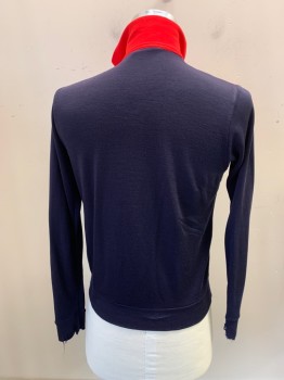 Mens, Sweater, HY-SPORT, Red, Navy Blue, Goldenrod Yellow, Nylon, Color Blocking, 36, Turtle Neck, Zip Front, 2 Pockets,  Distressed Cuffs