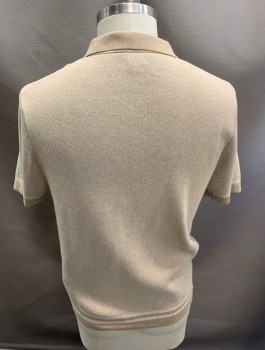 J CREW, Tan Brown, Off White, Cotton, Color Blocking, Heathered, S/S, CA, Button Front, Large Knit