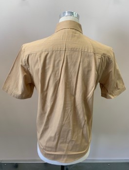 ALFANI, Tan Brown, Poly/Cotton, 2 Color Weave, S/S, Button Front, 2 Pockets With Button Flaps, Back Yolk With Darts, Chrome Buttons