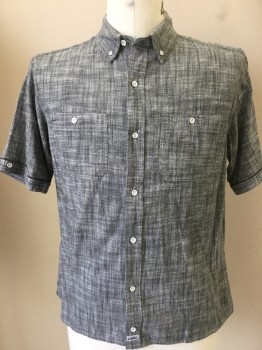 PD & C, Black, Gray, White, Cotton, Heathered, Heather Black, Gray, White , Collar Attached, Button Down, Button Front, 2 Pockets, Inside Front Placket & Short Sleeves with Dark Gray Trim & 1 Button