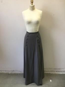 N/L, Gray, Wool, Heathered, Stripes, Long Day Skirt/ Covered Buttons at Waist Center Panel. Inverted Pleat Center Back with Tuck Pleats and Covered Buttons at Hip Back Line,