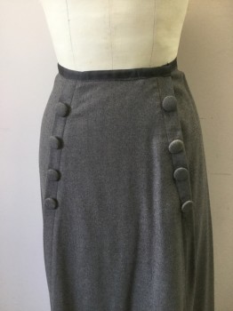 N/L, Gray, Wool, Heathered, Stripes, Long Day Skirt/ Covered Buttons at Waist Center Panel. Inverted Pleat Center Back with Tuck Pleats and Covered Buttons at Hip Back Line,