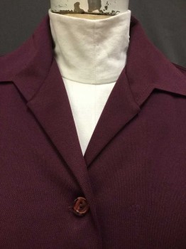 SEARS, Red Burgundy, Polyester, Solid, BLOUSE:  Burgundy, Collar Attached, Button Front, Long Sleeves, Spa