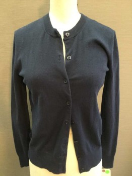 J CREW, Navy Blue, Cotton, Nylon, Solid, Long Sleeves, Button Front, Knit,