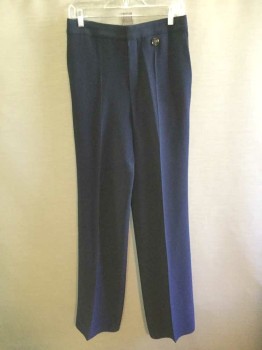 Womens, Slacks, CHLOE, Navy Blue, Acetate, Silk, Solid, W:29, Straight Leg, Clasp and Zipper Fly, Front Button Detail,  Back Welt Pockets