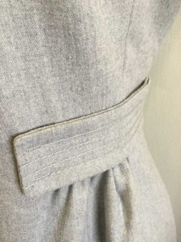 Womens, Dress, Sleeveless, PIAZZA SEMPIONE, Gray, Wool, Spandex, Solid, W:28, B:36, Sleeveless, V-neck, Attached 1.5" Wide Belt with Gray Horizontal Topstitched Detail, Gathered at Sides of Waist, Invisible Zipper at Center Back, Sheath, Knee Length