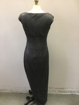 LAUREN, Pewter Gray, Polyester, Synthetic, Heathered, Sparkely Textured Wavey Knit. Draped Cawl Neck Front, Sleeveless, Pleated Drape Detail at Front Left Hip                                                                  Bbbbbbbbbbbnn