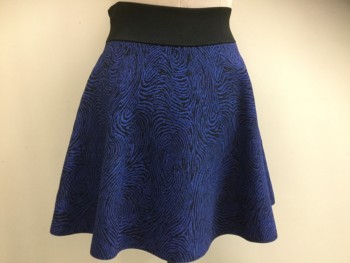 Womens, Skirt, Mini, OPENING CEREMONY, Black, Blue, Viscose, Nylon, Paisley/Swirls, Large, Pull-on, Knit, Elastic Waist, 2 Zippers Up the Front Panel See Photo Attached,
