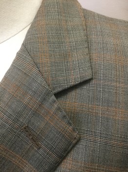 PAUL SMITH, Beige, Brown, Rust Orange, Wool, 2 Color Weave, Plaid-  Windowpane, Brown and Beige Specked Weave, Rust Windowpane Stripes, Single Breasted, Notched Lapel, 2 Buttons, 3 Pockets, Slim Fit, Solid Purple Lining