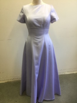 Womens, Evening Gown, ALFRED ANGELO, Lavender Purple, Polyester, Solid, 8, Crepe, Short Sleeves, Bateau/Boat Neck, Empire Waist, Princess Seams at Bust, Self Piping Trim at Waist, Low Square Back, Self Bow Ties at Center Back Waist, Floor Length Hem,