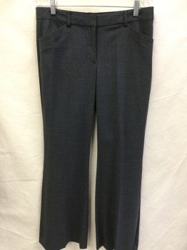 E. TAHARI, Charcoal Gray, Baby Blue, Wool, Polyester, Heathered, Stripes - Vertical , Pants, Heather Charcoal Gray with Faint Baby Blue Vertical Stripes, Flat Front, Zip Front, 4 Pockets