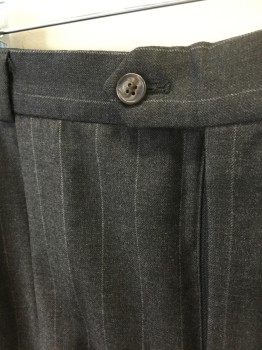JOSEPH ABBOUD, Gray, Lt Gray, Wool, Stripes - Pin, Gray with Light Gray Pinstripes, Double Pleated, Button Tab Waist, Zip Fly, 4 Pockets, Straight Leg