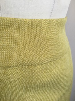 EVAN PICONE, Sunflower Yellow, Polyester, Solid, Pencil Skirt, 2" Wide Self Waistband, Knee Length, Invisible Zipper at Center Back