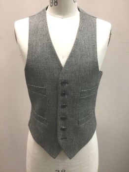 N/L, Gray, Black, Dk Gray, Wool, Glen Plaid, 6 Buttons, 4 Pockets, Solid Gray Lining and Back, Self Belted Back
