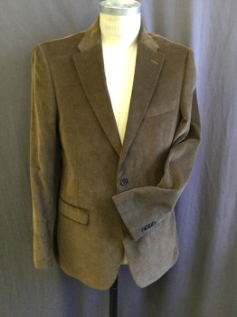 Mens, Sportcoat/Blazer, TOMMY HILFIGER, Brown, Dk Brown, Cotton, Suede, Solid, 38R, Pin-wale CorduroySingle Breasted, 2 Buttons, 3 Pockets,  Notched Lapel, Elbow Patches