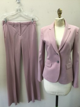 THEORY, Pink, Wool, Elastane, Solid, JACKET: Notched Lapel, 2 Button Front, Pocket Flaps