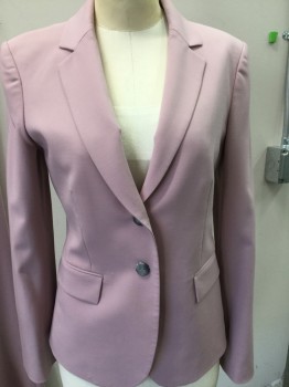 THEORY, Pink, Wool, Elastane, Solid, JACKET: Notched Lapel, 2 Button Front, Pocket Flaps