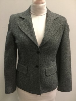 TERRANOVA, Black, White, Wool, Polyester, Tweed, 2 Buttons,  Collar Attached, Notched Lapel, 2 Flap Pockets,