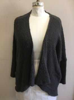 RD STYLE, Graphite Gray, Acrylic, Polyester, Solid, Boucle Style, Open Front with Fold Back Wings, Long Sleeves, 2 Pockets