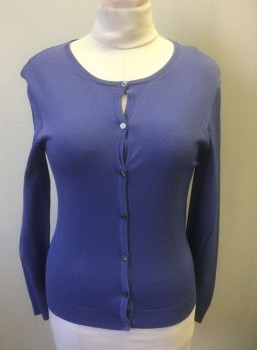 CASLON, Violet Purple, Synthetic, Solid, Lightweight Knit, Long Sleeves, 7 Buttons, Scoop Neck