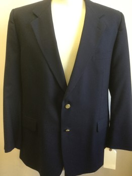 PETROCELLI, Navy Blue, Wool, Solid, 2 Buttons,  Notched Lapel, 3 Pockets,