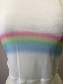 Womens, T-Shirt, OUT FROM UNDER, White, Blue, Green, Yellow, Pink, Nylon, Stripes, Solid, S/P, Rainbow on Front, Crew Neck, Short Sleeves, Cropped