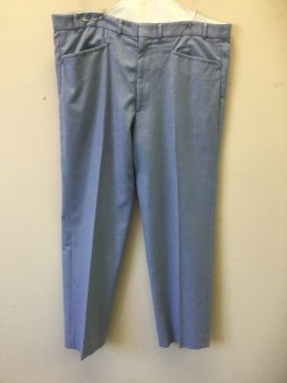 Mens, Slacks, TRIPLE DELUXE, Powder Blue, Cornflower Blue, Cotton, Linen, Speckled, Ins:28, W:36, Powder Blue with Textured Cornflower Blue Specks/Slubs, Flat Front, Zip Fly, Slanted/Angled Front Pockets, Slim/Tapered Leg, Zip Fly, Late 1960's/Early 1970's