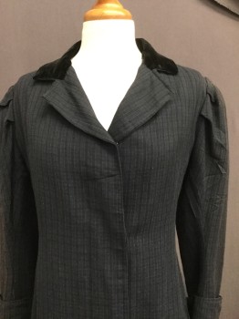 N/L, Black, Teal Blue, Wool, Silk, Plaid, Notched Lapel, Black Velvet Collar, Button Front, Pleated Shoulder Sleeves, Folded Cuffs,