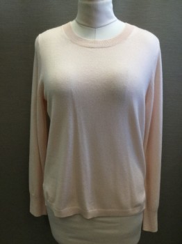Womens, Pullover, J. CREW, Ballet Pink, Cashmere, Solid, L, Ribbed Knit Scoop Neck/Cuff/Waistband, Slit Side Seams at Hem