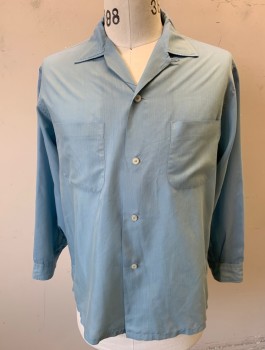 PENNEY'S TOWNCRAFT, Baby Blue, Poly/Cotton, Solid, Long Sleeve Button Front, Collar Attached, 2 Patch Pockets,