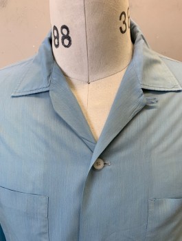 PENNEY'S TOWNCRAFT, Baby Blue, Poly/Cotton, Solid, Long Sleeve Button Front, Collar Attached, 2 Patch Pockets,