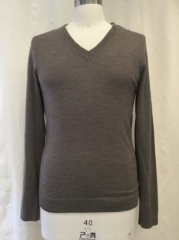 Mens, Pullover Sweater, ARMANI EXCHANGE, Brown, Wool, Heathered, M, V-neck,