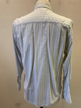 Mens, Shirt, MTO, Lt Gray, Brown, Lt Blue, Cotton, Stripes - Vertical , 15/34, Made To Order, Long Sleeves, Collar Attached, Button Front, Long Collar Points, Multiples,