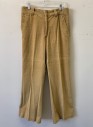 Mens, 1970s Vintage, Suit, Pants, N/L, Caramel Brown, Cotton, Solid, Ins:33, W:32+, Corduroy, Flat Front, Flared Leg, 4 Pockets, 1" Wide Belt Loops, Zip Fly,