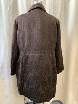 MARIO SERRANI, Dk Brown, Polyester, Cotton, Solid, Floral, Button Front, Jacquard, Rounded Collar Attached, Waistband, 2 Pockets,