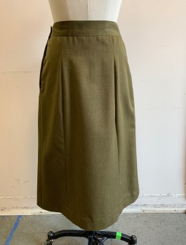 Womens, Skirt, N/L, Olive Green, Wool, Solid, H:38, W:28, WWII WAC Uniform Skirt, Knee Length, Straight Fit, 1.5" Wide Self Waistband, 2 Slanted Welt Pockets at Front, Made To Order Reproduction, Doubles, 1940s