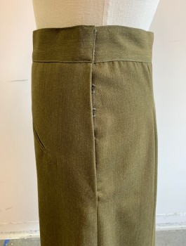 Womens, Skirt, N/L, Olive Green, Wool, Solid, H:38, W:28, WWII WAC Uniform Skirt, Knee Length, Straight Fit, 1.5" Wide Self Waistband, 2 Slanted Welt Pockets at Front, Made To Order Reproduction, Doubles, 1940s