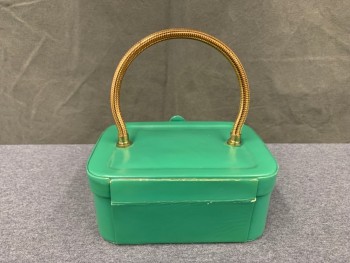 Womens, Purse, WALDMAN, Green, Leather, Solid, Leather Wrapped Box, Snap Front, Gold Coil Handle, Mirror Inside, *Back Panel No Longer Attached to Back When Opened Up,