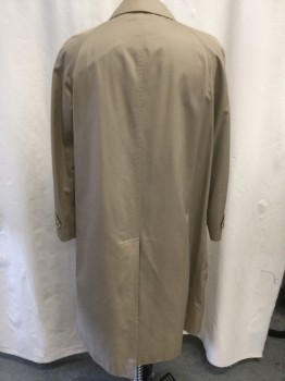 Mens, Coat, Trenchcoat, BURBERRY'S, Tan Brown, Cotton, Polyester, Solid, 42 S, Flat Front, 2 Pockets with Tan Buttons , 1 Back Vent , Invisible Front Buttons, Cuff Epaulets