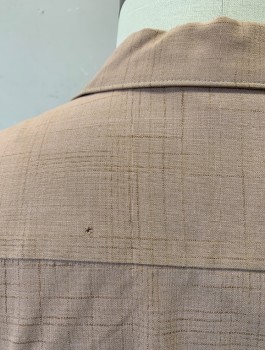 DA VINCI, Lt Brown, Brown, Cotton, Plaid-  Windowpane, Faint Plaid, Long Sleeves, Button Front, Collar Attached, 2 Patch Pockets, 1950's