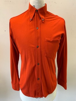 N/L, Rust Orange, Nylon, Solid, Corduroy, Long Sleeve Button Front, Collar Attached, Button Down Collar, 1 Patch Pocket,