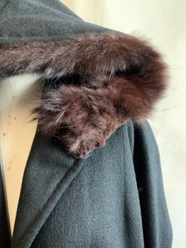 MTO, Black, Wool, Faux Fur, Solid, Dark Brown Faux Fur Trimmed Hood, 2 Pockets,