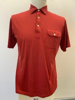 CHRISTIAN DIOR, Red, Cotton, Polyester, Plaid, S/S, C.A., 3 Buttons, Chest Pocket