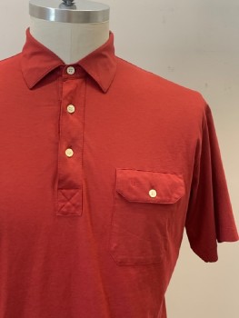 Mens, Polo Shirt, CHRISTIAN DIOR, Red, Cotton, Polyester, Plaid, L, S/S, C.A., 3 Buttons, Chest Pocket